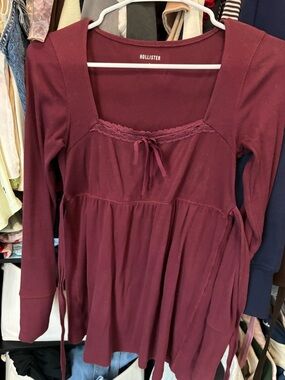 Hollister Deep Wine Ribbed babydoll Top